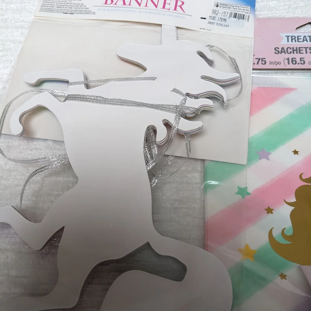 Unicorn Theme Party Supplies : Treat Bags, Napkins and Banner
